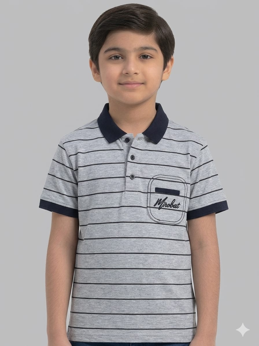 Classic Striped Polo Shirt with Chest Pocket for Boys Casual Summer Smart Look