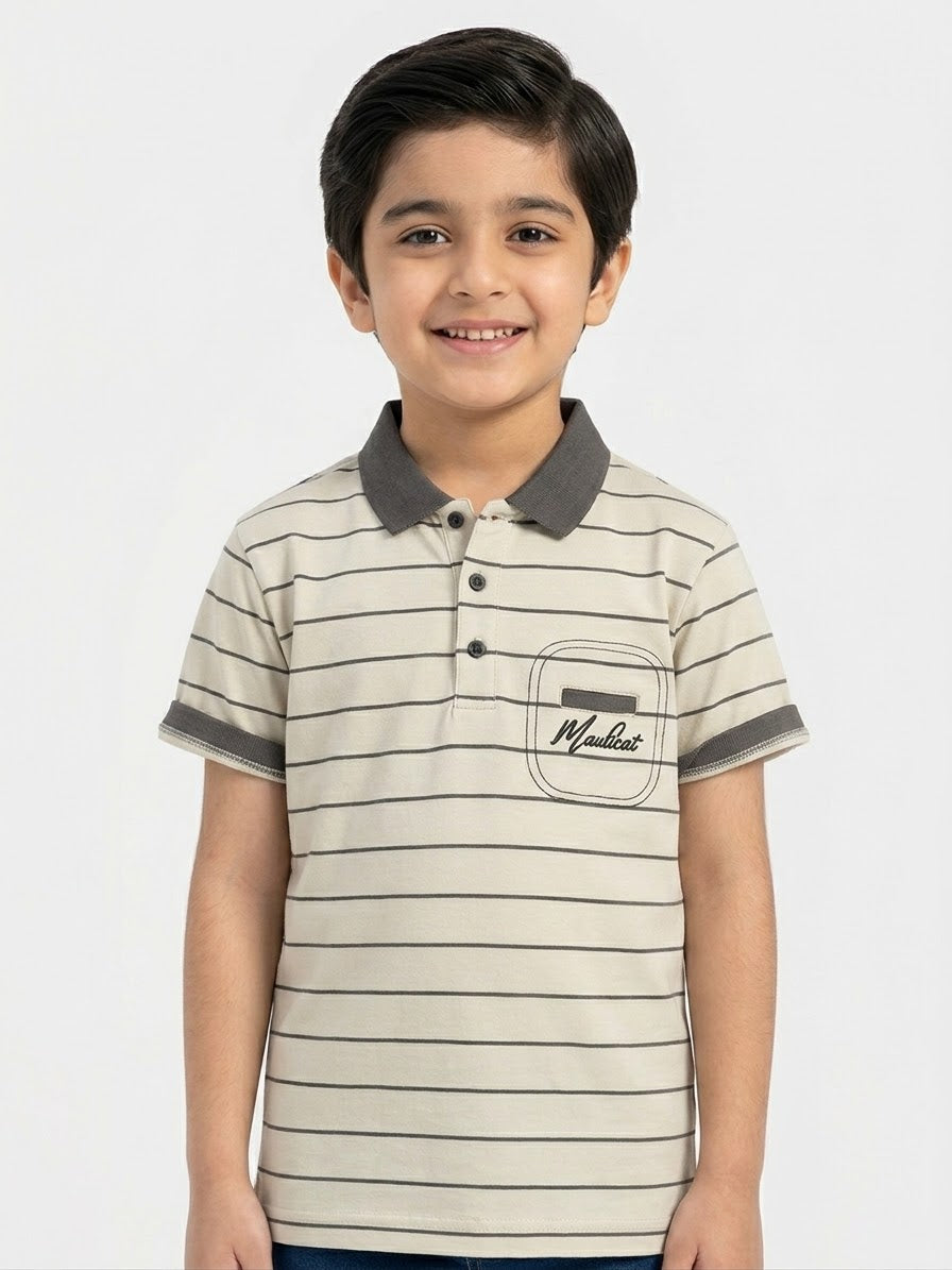 Classic Striped Polo Shirt with Chest Pocket for Boys Casual Summer Smart Look