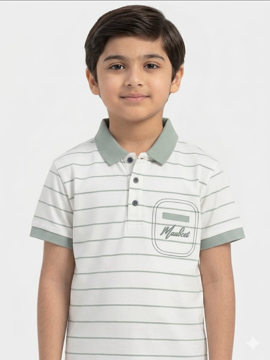Classic Striped Polo Shirt with Chest Pocket for Boys Casual Summer Smart Look