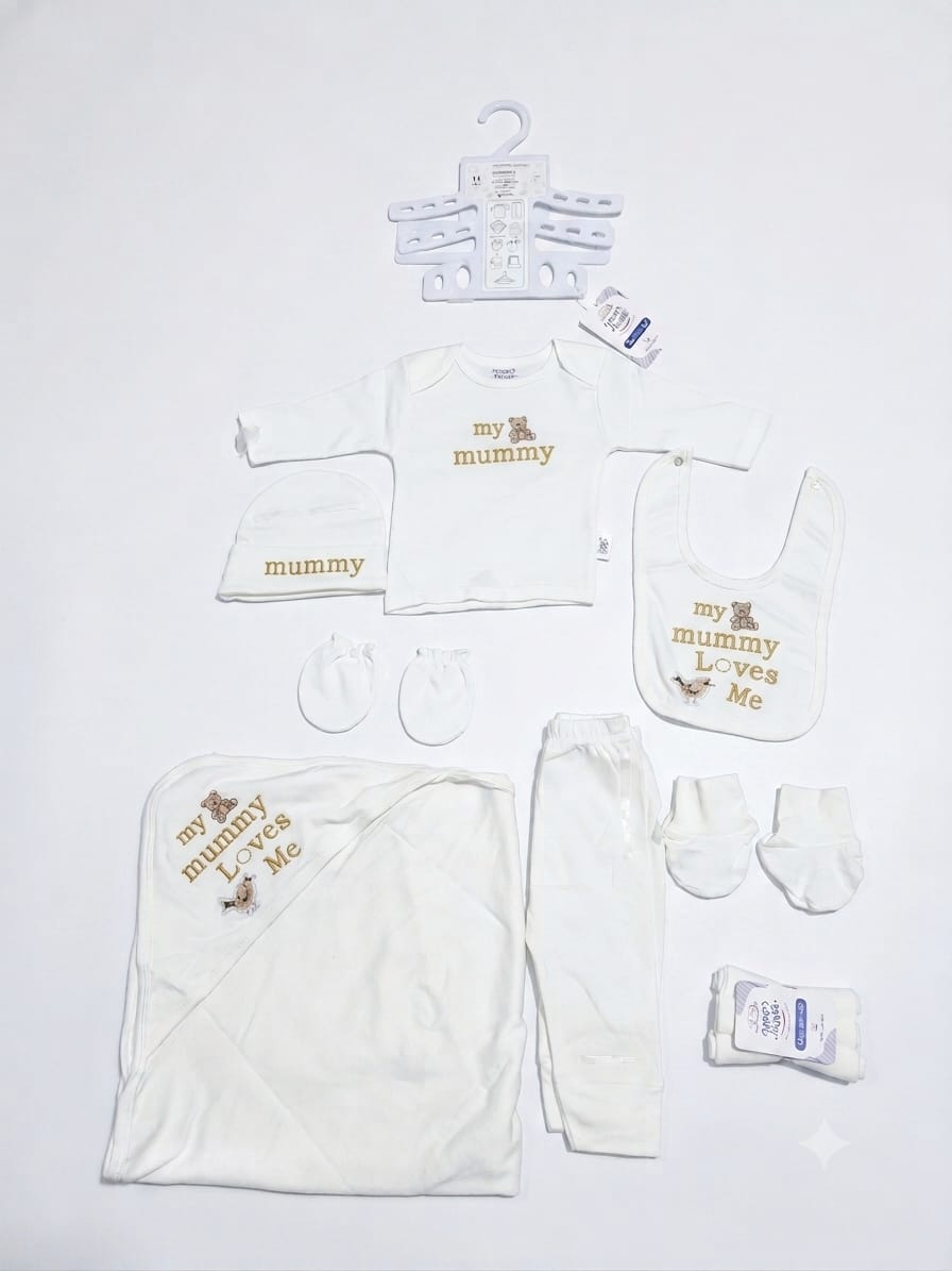 Premium Cotton Newborn Baby Starter Gift Set My Mummy And Daddy Loves Me Theme