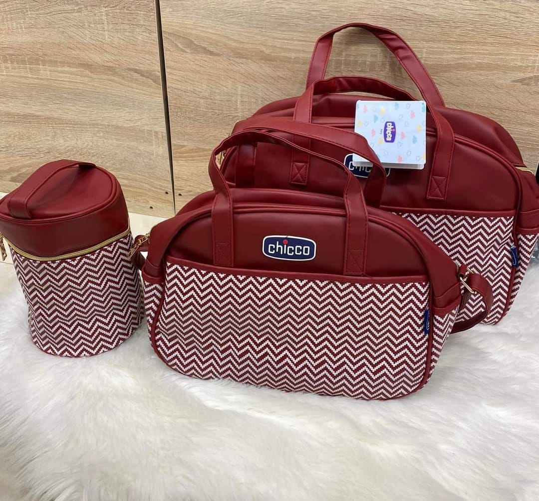 Premium 3-Piece Ladies Handbag Set – Stylish Zigzag Design (Grey, Pink & Red)