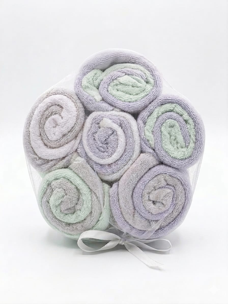 Decorative Rolled Towel Gift Set in Elegant Mesh Pouch - Ultra Soft & Absorbent