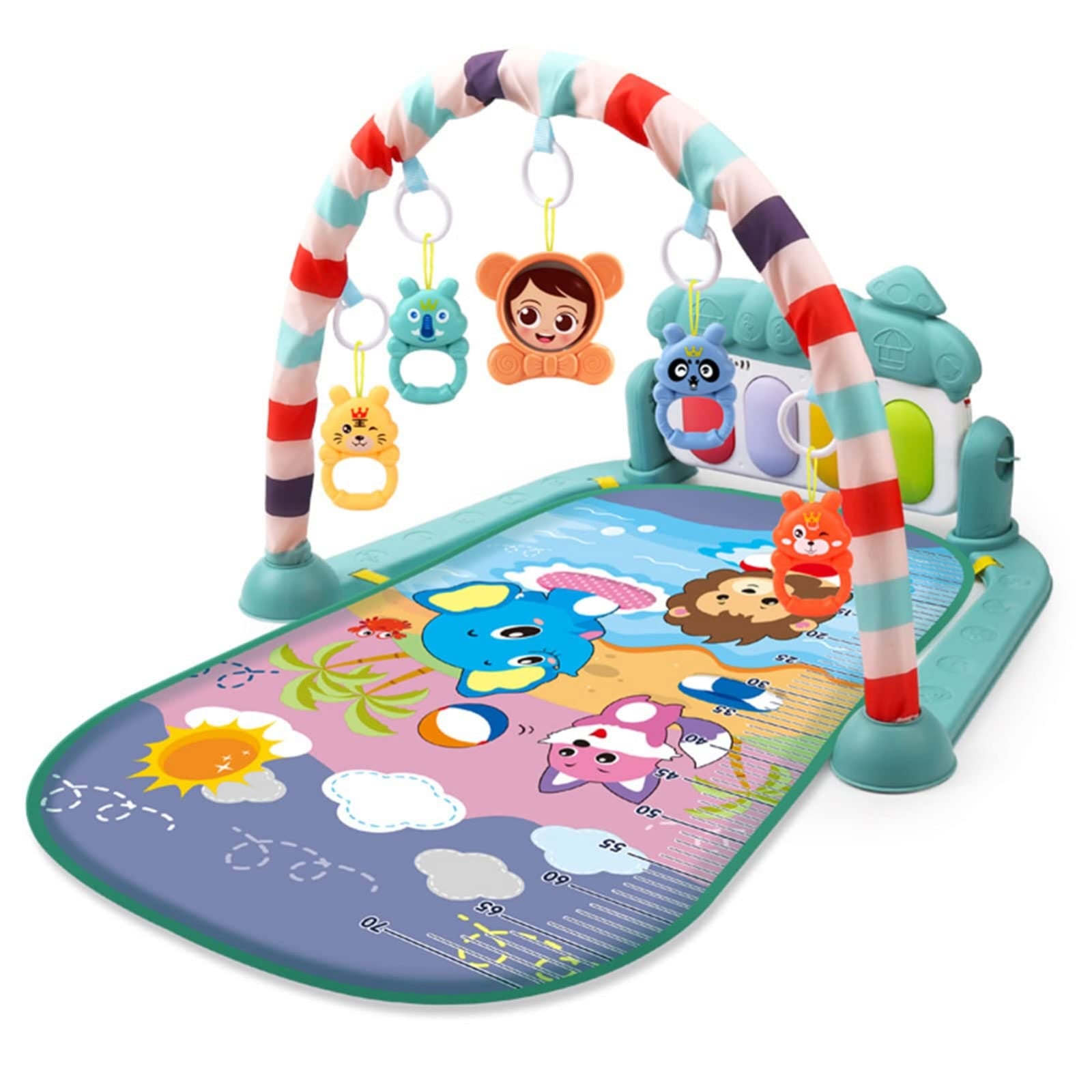 Interactive Musical Activity Play Mat For Infants With Hanging Toys And Piano Keyboard Set