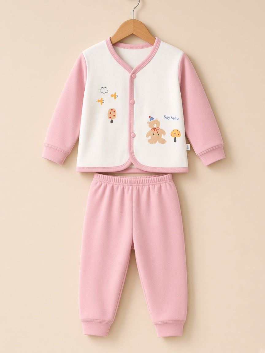 Baby Boys Or Girls Snaps Front Cardigan And Pants Say Hello Bear Pajama Set