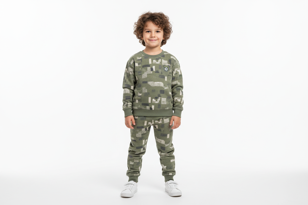 a kid boy having pair of cloth with white background in 4k