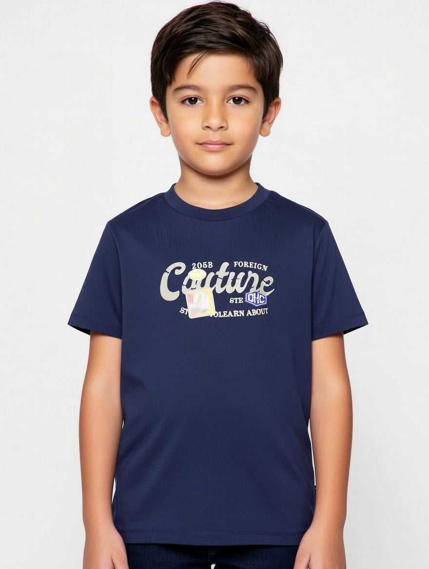 Boys Premium "Couture" Graphic Print Cotton Crew Neck Comfort Fit Short Sleeve Casual T-Shirt