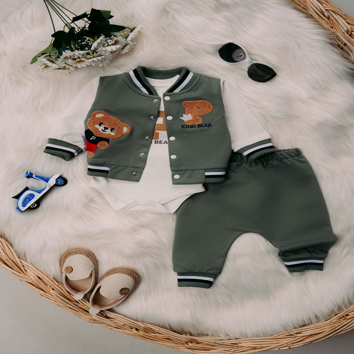 Turkey Imported Baby 3-Piece Suit (0–9 Months) | Bodysuit + Upper + Trouser