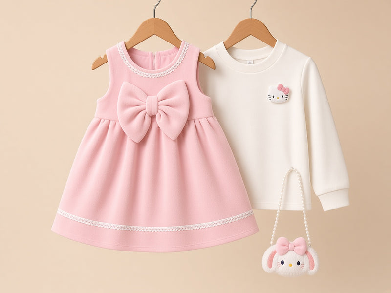 Cute Baby Girls Two Piece Outfit Set With Sleeveless Frock And Matching Shirt