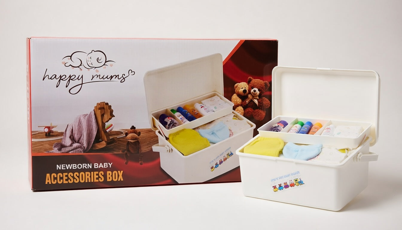 Happy Mums Newborn Baby Accessories Organizer Box – Large Multi-Tier Portable Storage Essentials Case