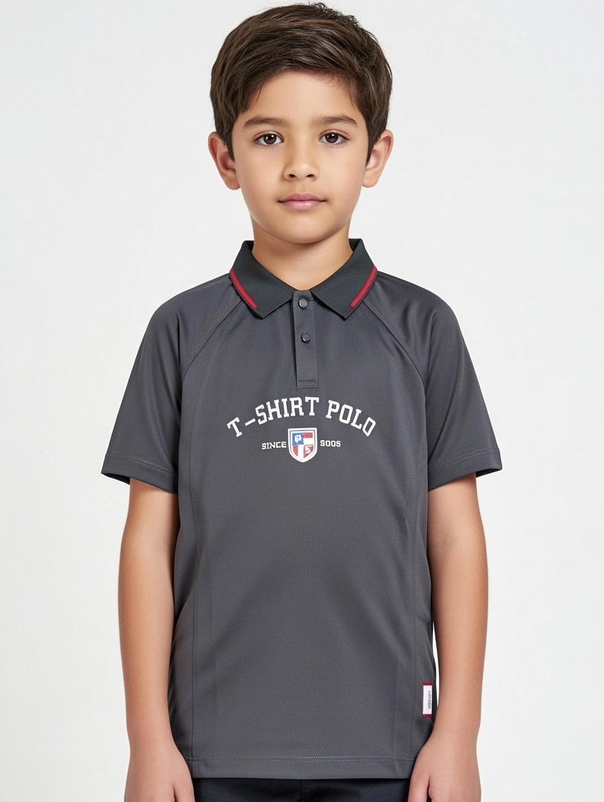 Premium Boys Raglan Sleeve Polo T-Shirt - Comfortable Cotton Blend Casual Wear With Graphic Shield