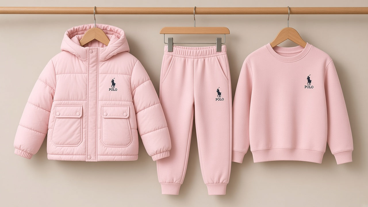 Kids Winter 3-Piece Tracksuit Set Hooded Puffer Jacket Sweatshirt and Jogger Pants