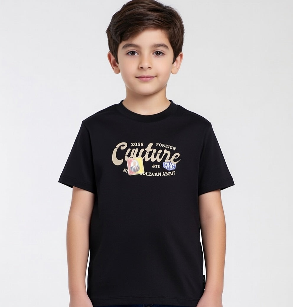 Boys Premium "Couture" Graphic Print Cotton Crew Neck Comfort Fit Short Sleeve Casual T-Shirt