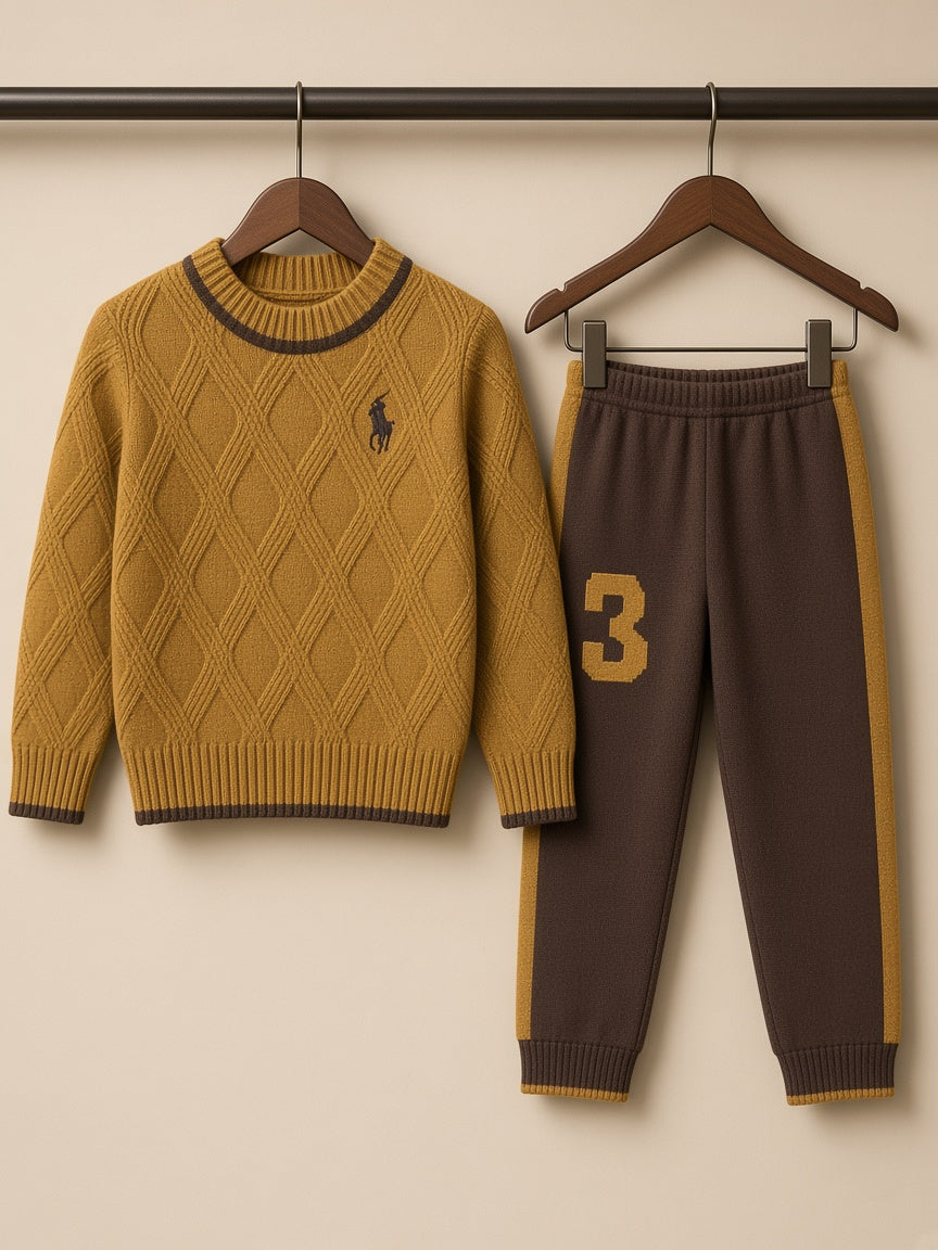Stylish Kids Two Piece Cable Knit Sweater And Trouser Set