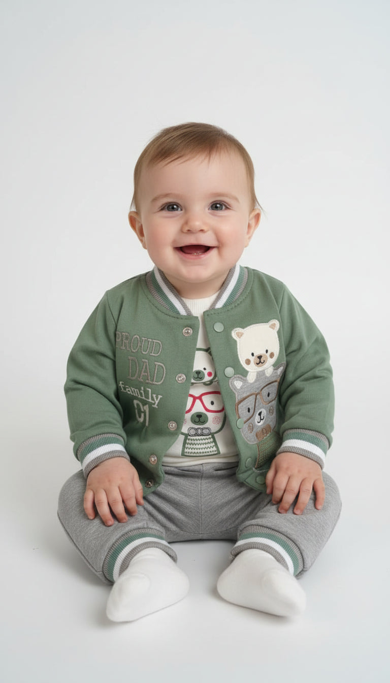 Turkey Imported Baby 2-Piece Set (0–12 Months) | Bodysuit + Trouser | Teddy Bear Proud Dad Design