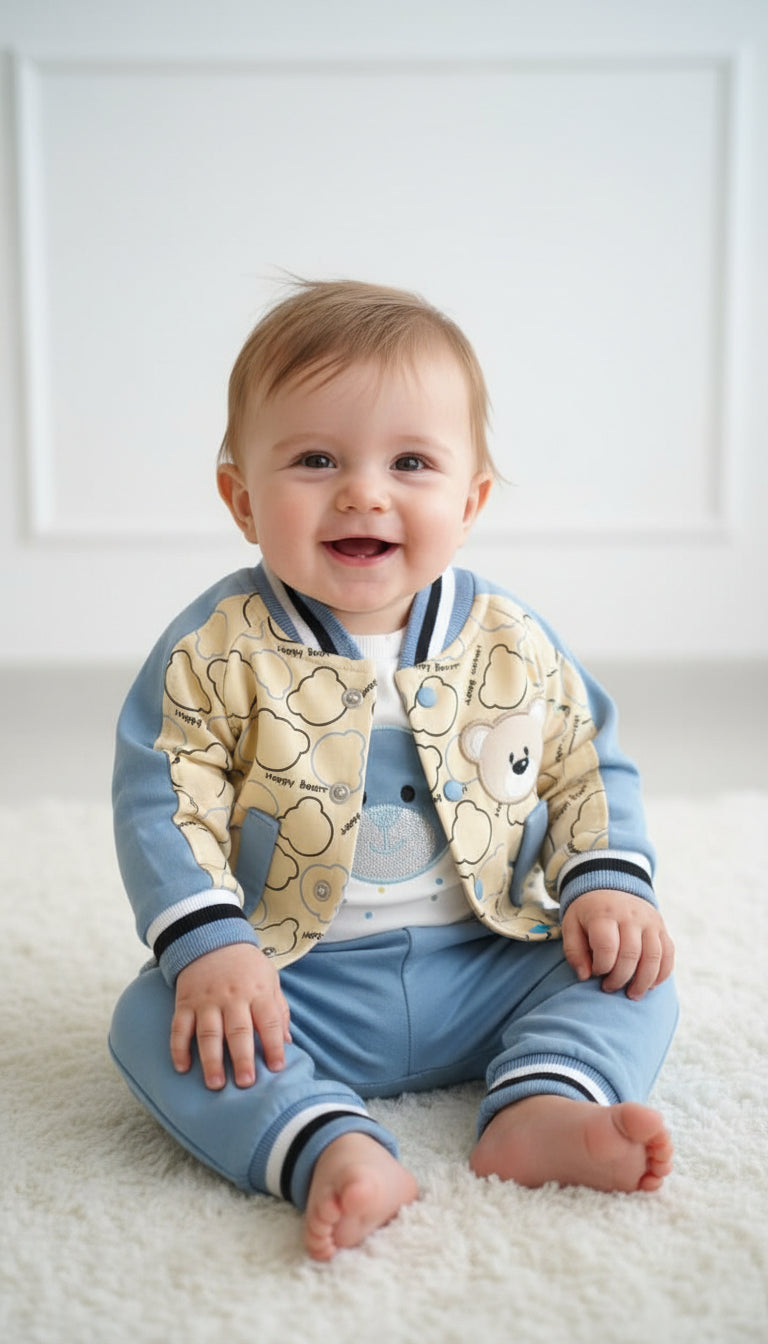 Turkey Imported Baby 3-Piece Set (0–9 Months) | Upper with Bear + Bodysuit + Trouser