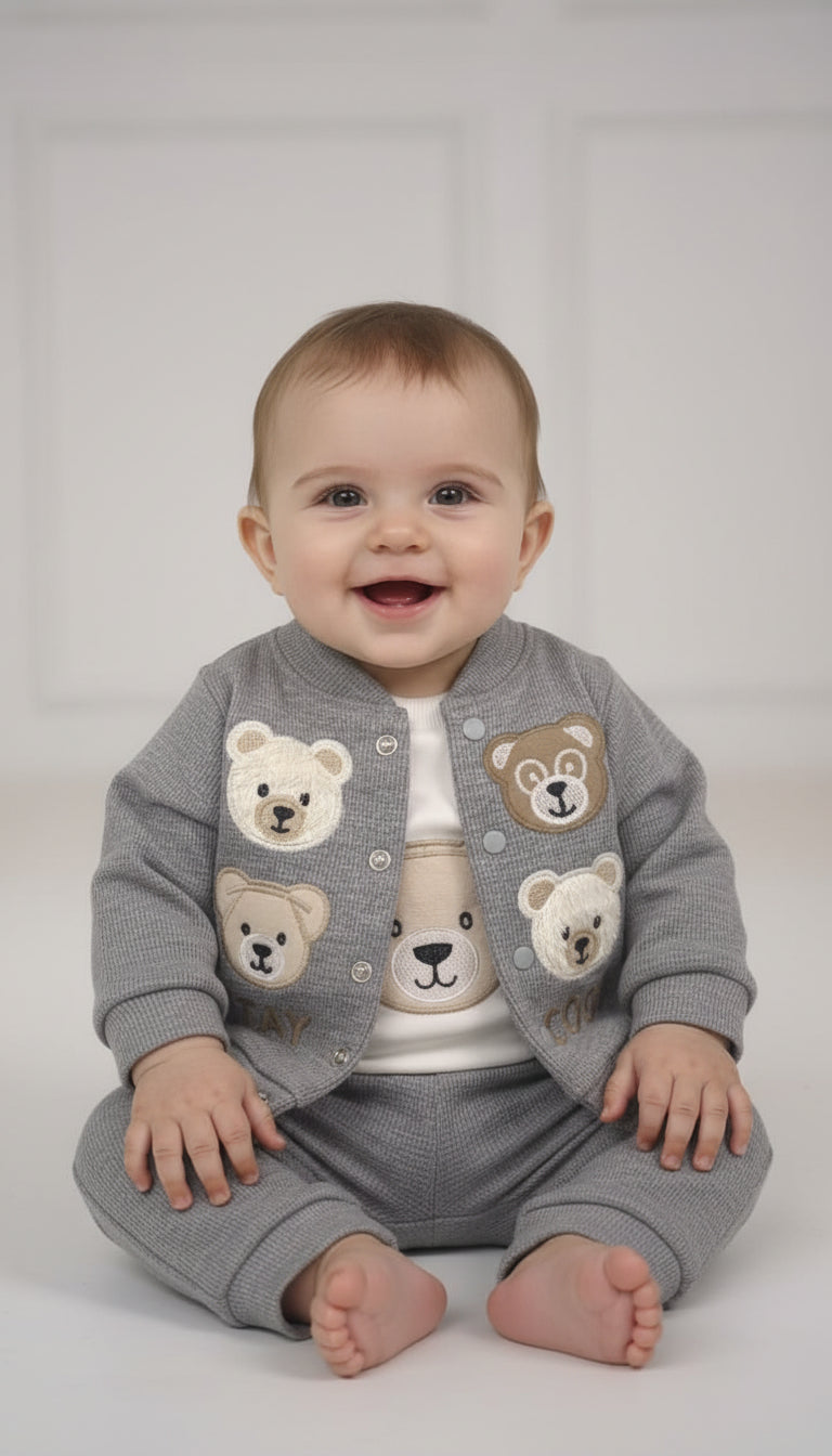 Turkey Imported Baby 3-Piece Set (0–12 Months) | Upper + Bodysuit + Trouser | Stay Cool Bear Design