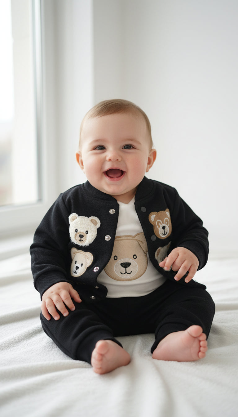 Turkey Imported Baby 3-Piece Set (0–12 Months) | Upper + Bodysuit + Trouser | Stay Cool Bear Design