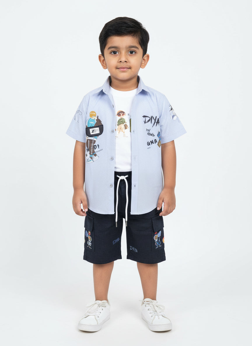 Boys' Trendy Urban Summer Sets: Graphic Printed Shirts & Cargo Shorts