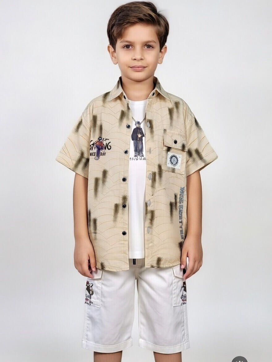Boys' Premium Urban Collection: Graphic Printed Shirts & Cargo Shorts