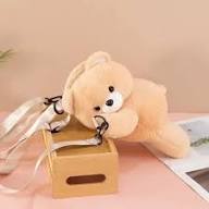Cute Fluffy Beige Teddy Bear Plush Backpack Soft Fur Bag For Kids