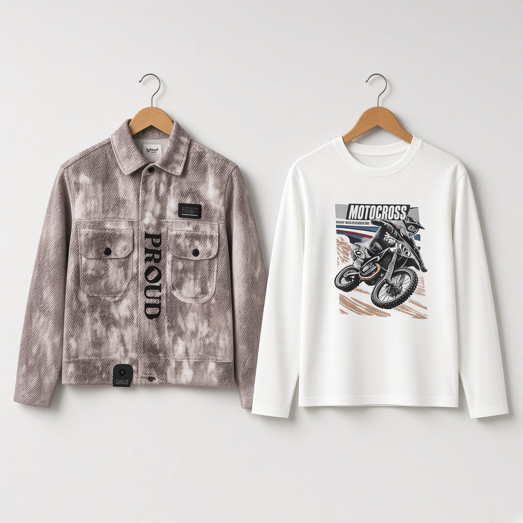 Boys Winter 2-Piece Tie-Dye Acid Wash Jacket Set With Motocross Graphic Shirt