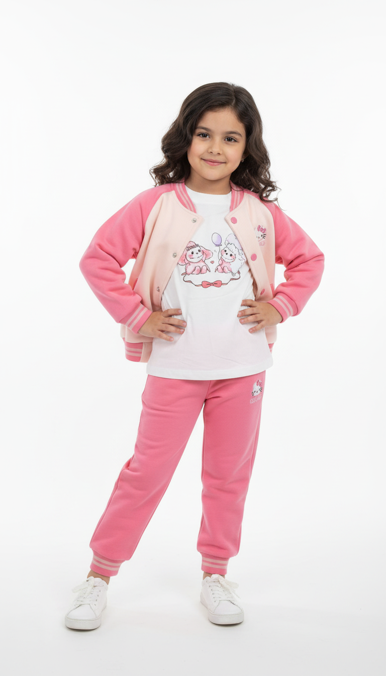 Premium Pink 3-Piece Winter Suit for Girls (1–5 Years) – Jacket, Inner & Pant | China Import