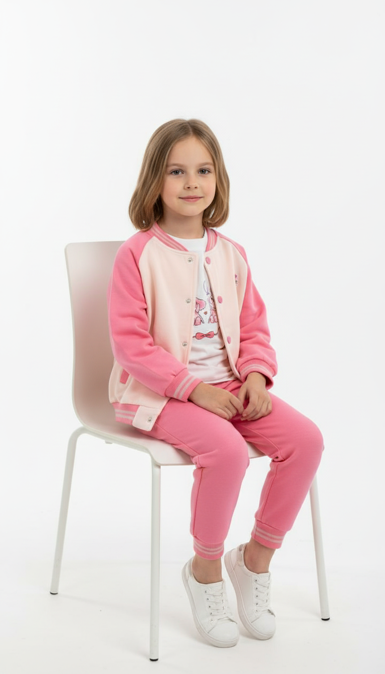 Premium Pink 3-Piece Winter Suit for Girls (1–5 Years) – Jacket, Inner & Pant | China Import