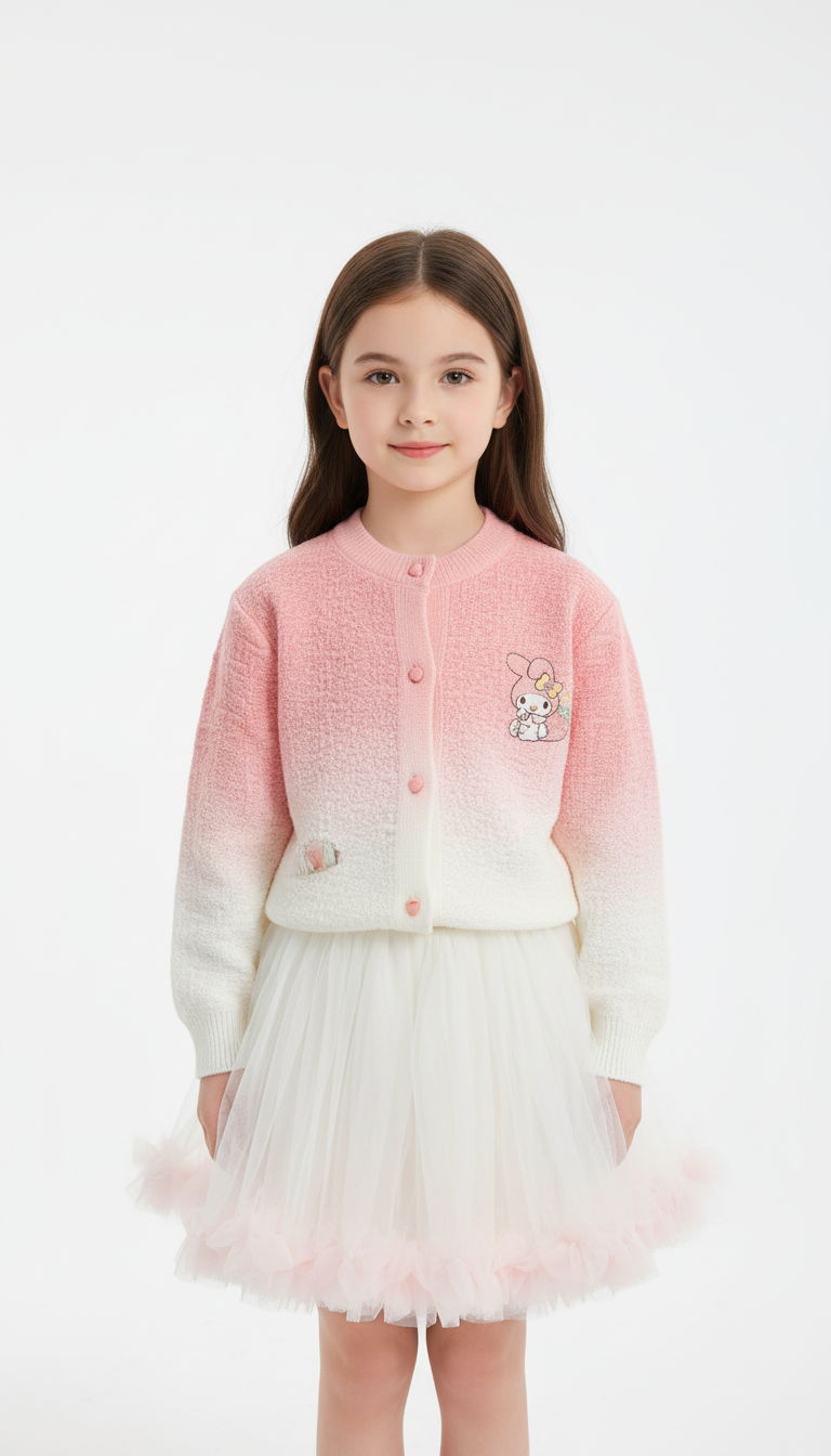 Premium Baby Girl Gradient Wool Cardigan – Pink & Purple Soft Winter Wear