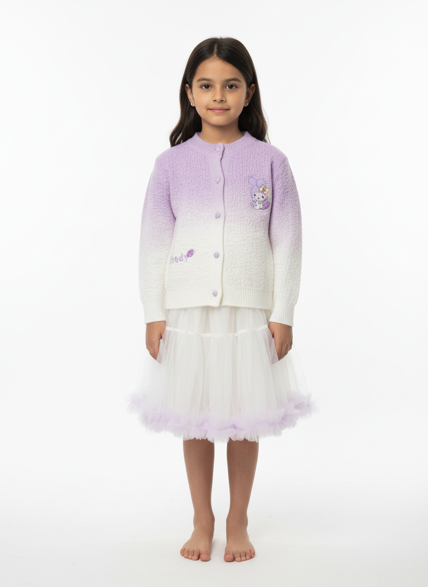 Premium Baby Girl Gradient Wool Cardigan – Pink & Purple Soft Winter Wear