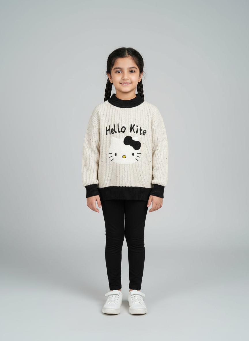Premium Wool Kids Sweatshirt – Cute Hello Kite & City Face Design | Sizes 1–4 Year | Black, Pink & Maroon