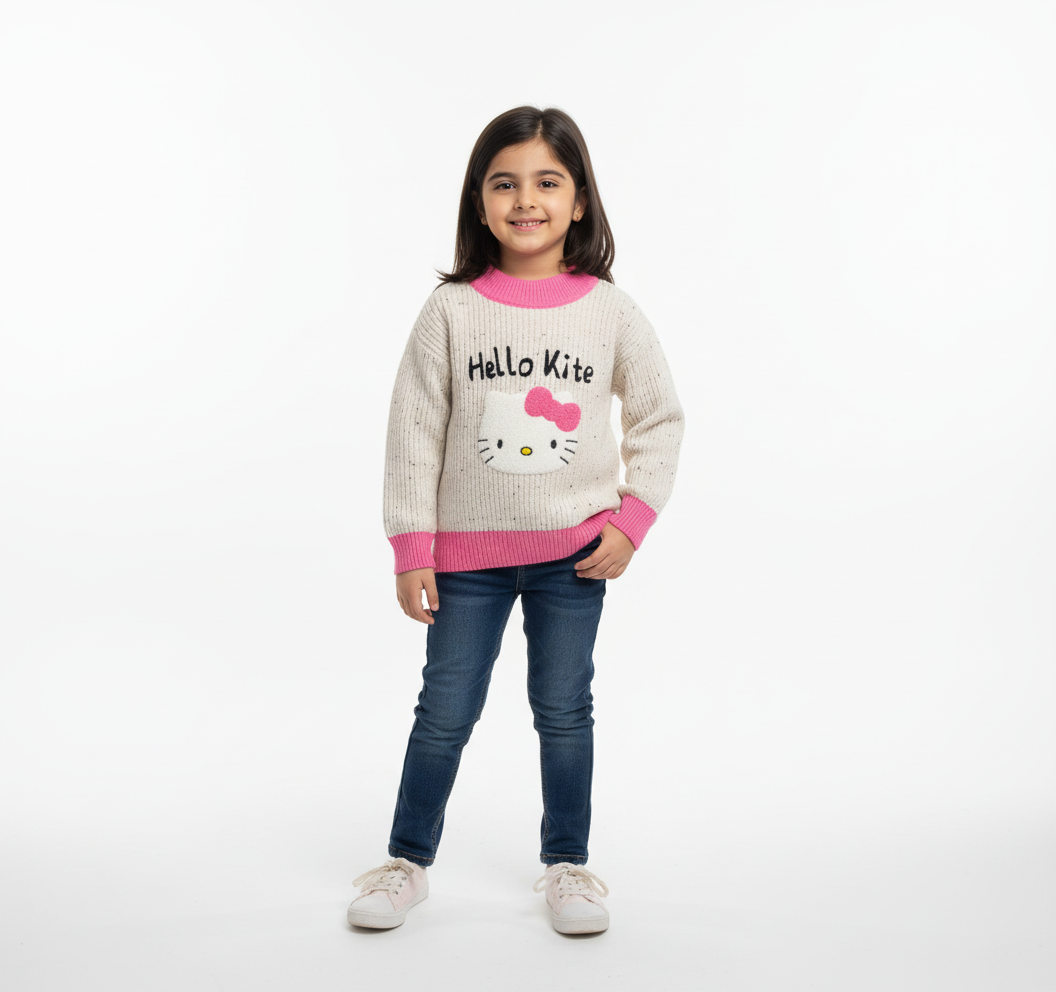 Premium Wool Kids Sweatshirt – Cute Hello Kite & City Face Design | Sizes 1–4 Year | Black, Pink & Maroon