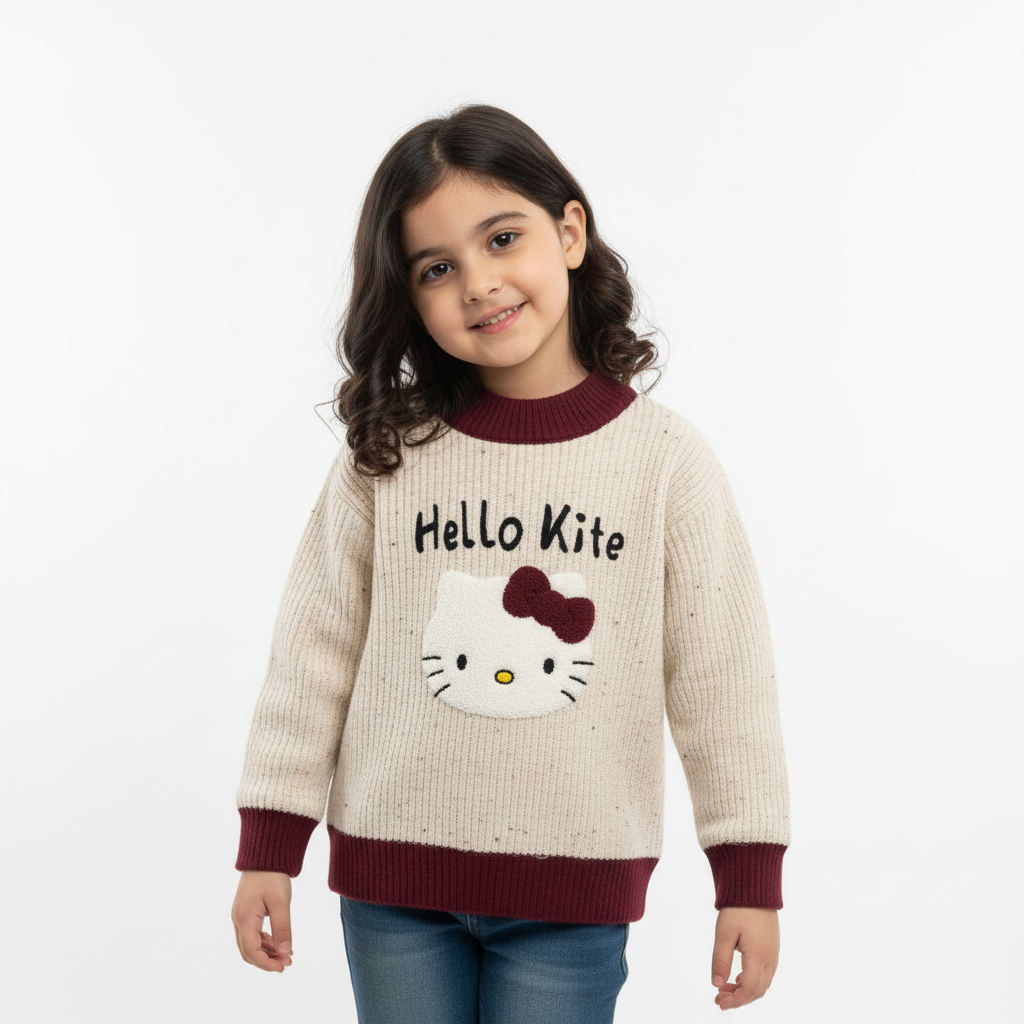 Premium Wool Kids Sweatshirt – Cute Hello Kite & City Face Design | Sizes 1–4 Year | Black, Pink & Maroon