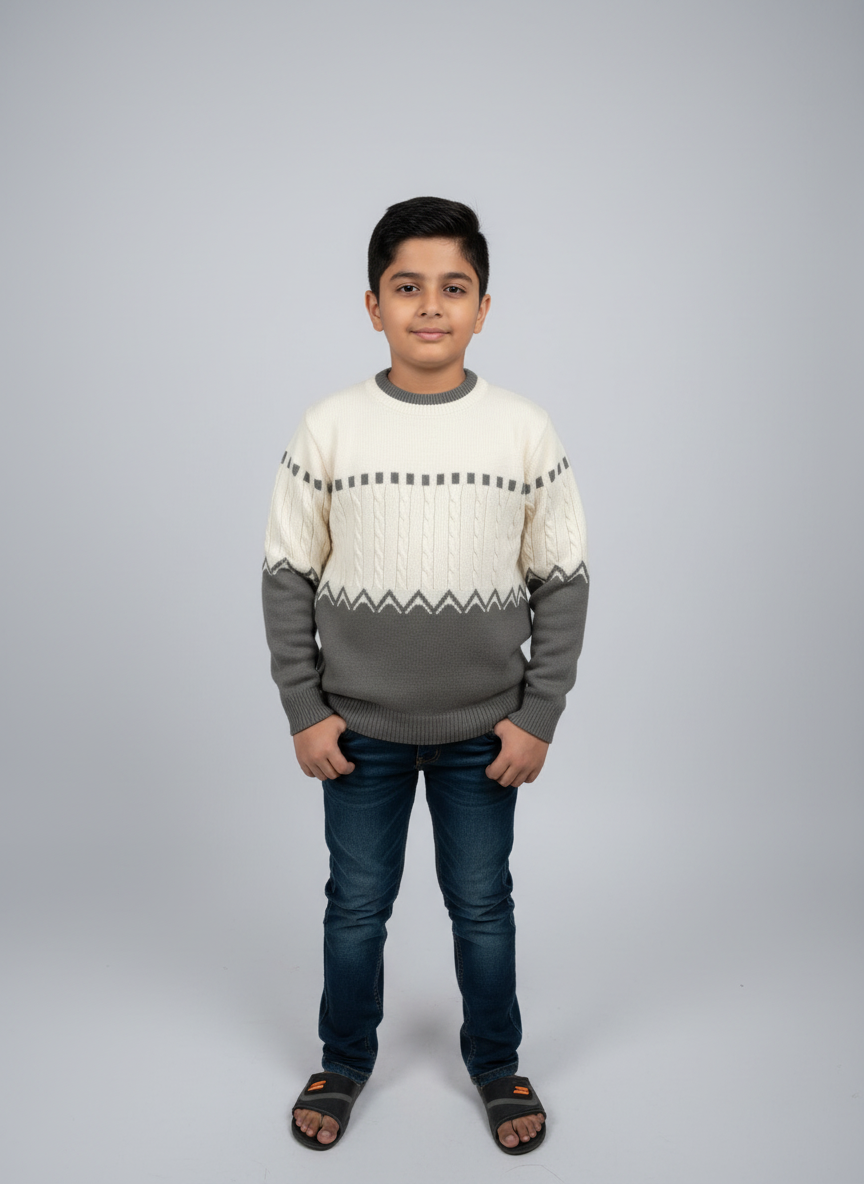 Premium Winter Knitted Sweater for Boys – Black & Grey | Soft, Warm & Stylish (5–10 Years)
