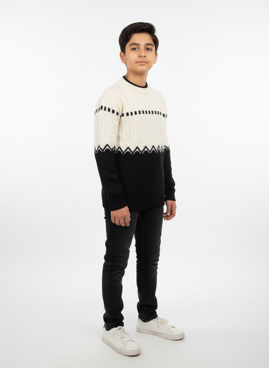 Premium Winter Knitted Sweater for Boys – Black & Grey | Soft, Warm & Stylish (5–10 Years)