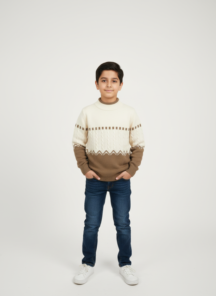 Premium Winter Knitted Sweater for Boys – Black & Grey | Soft, Warm & Stylish (5–10 Years)