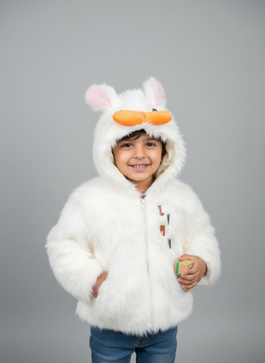 Baby & Kids Premium Fluffy Animal Hoodie Jacket – Super Soft Winter Wear | White, Pink & Yellow | Sizes 1–4 Years
