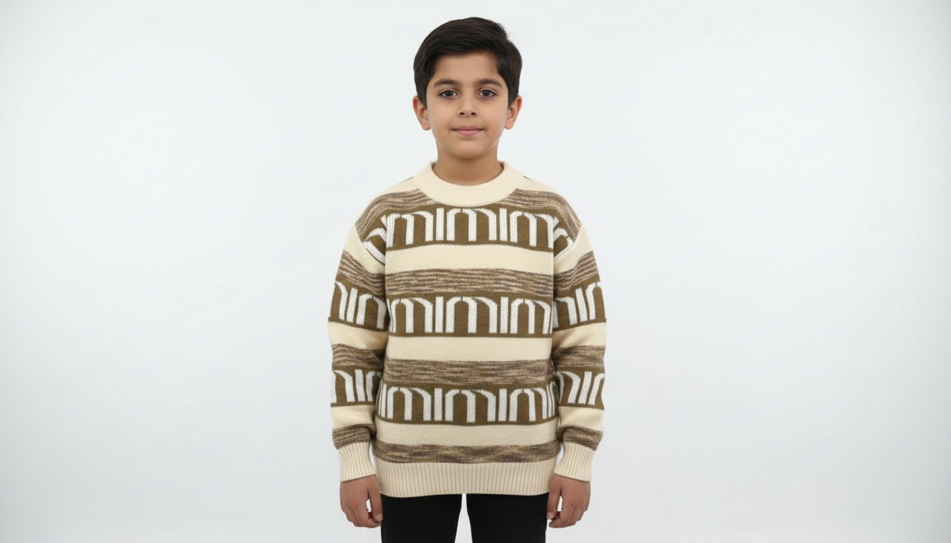 Boys Premium Woolen Winter Sweater – Soft, Warm & Stylish | Cream-Brown, Cream-Black & Cream-Maroon | Sizes 5–10 Years