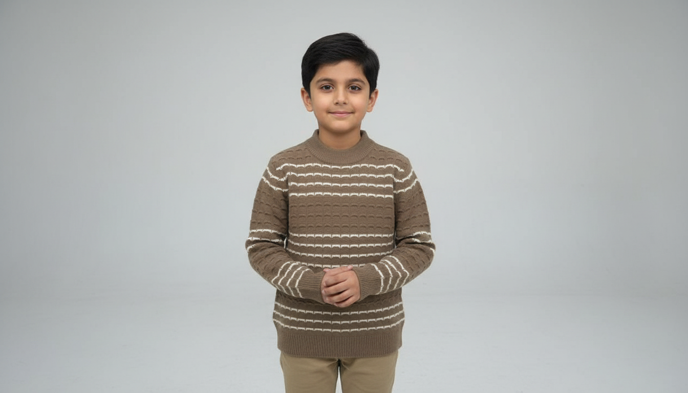 Boys Premium Winter Knit Sweater – Soft Wool Blend, Warm & Stylish Pattern | Black & Brown Colors | Sizes 5–10 Years