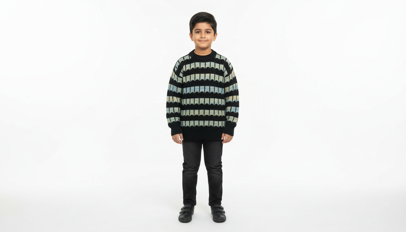 Boys Classic Winter Wool Sweater – Ultra Soft, Cozy & Trendy Pattern | Cream-Brown, Cream-Black & Cream-Maroon | Sizes 5–10 Years