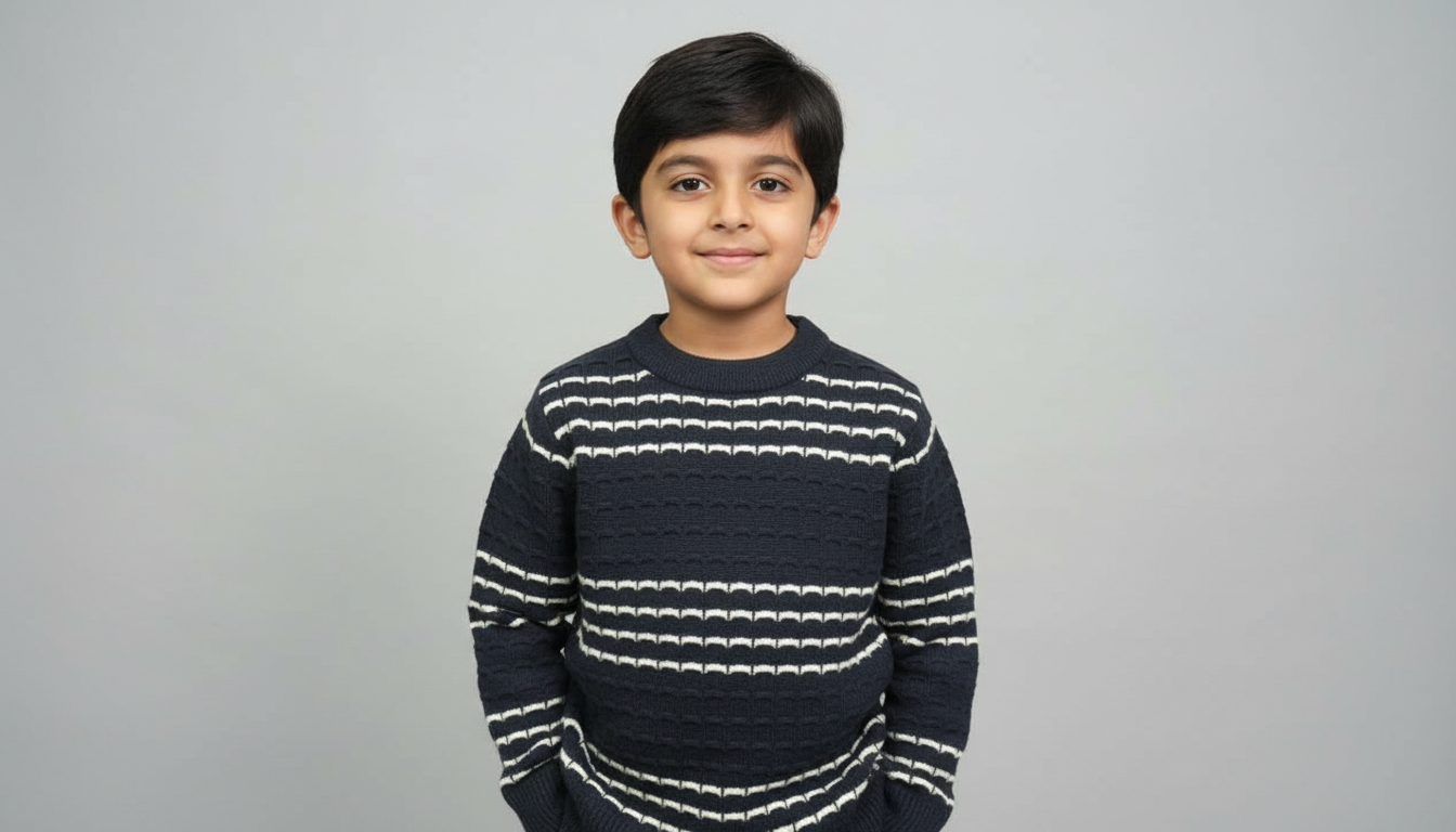Boys Premium Winter Knit Sweater – Soft Wool Blend, Warm & Stylish Pattern | Black & Brown Colors | Sizes 5–10 Years