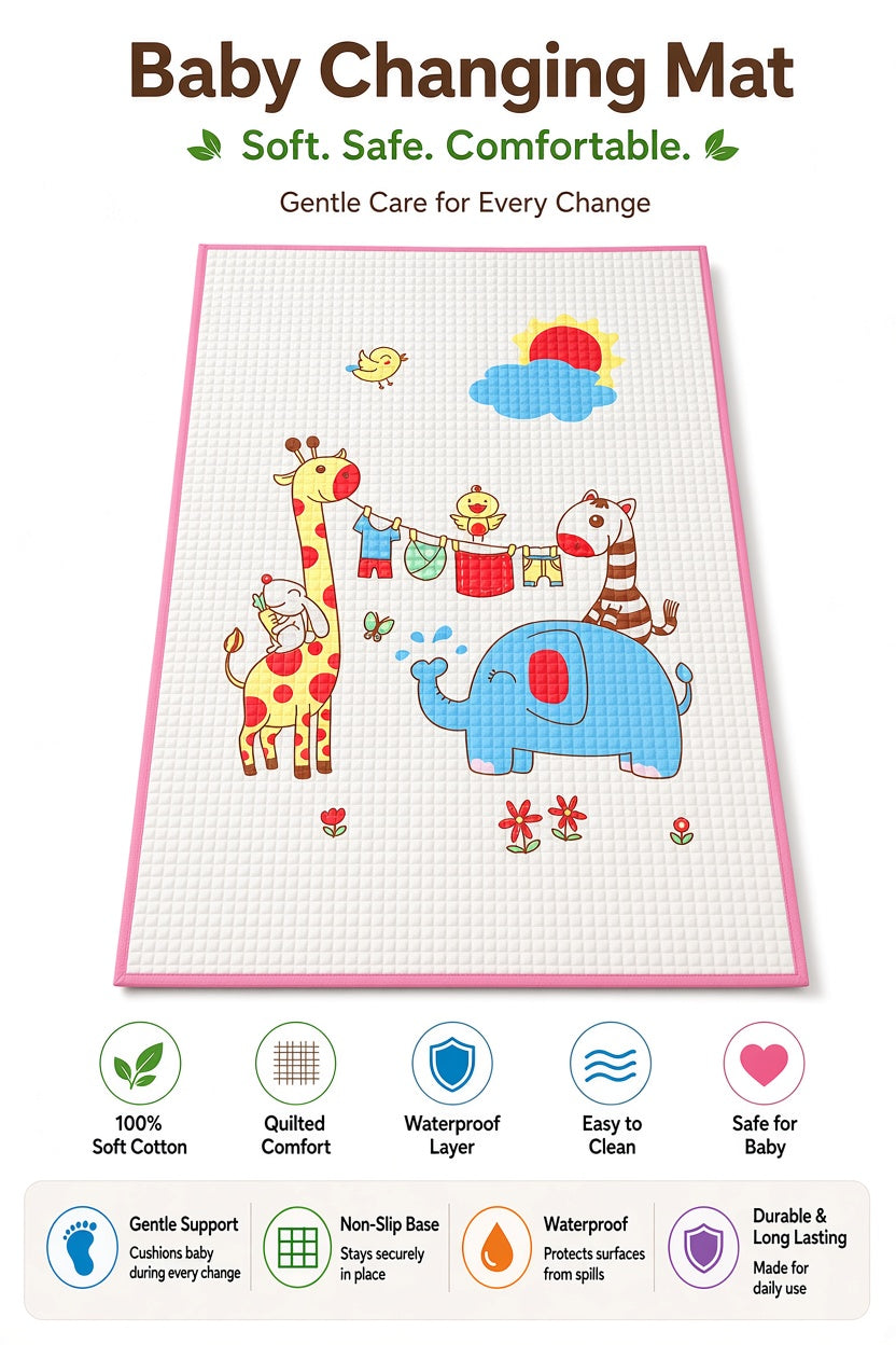 Waterproof Baby Changing Mat Quilted Soft Cotton Non Slip Base Reusable Diaper Sheet  Description Points