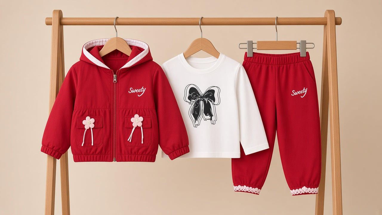 Girls Winter 3 Piece Tracksuit Set With Hooded Jacket Shirt And Trousers