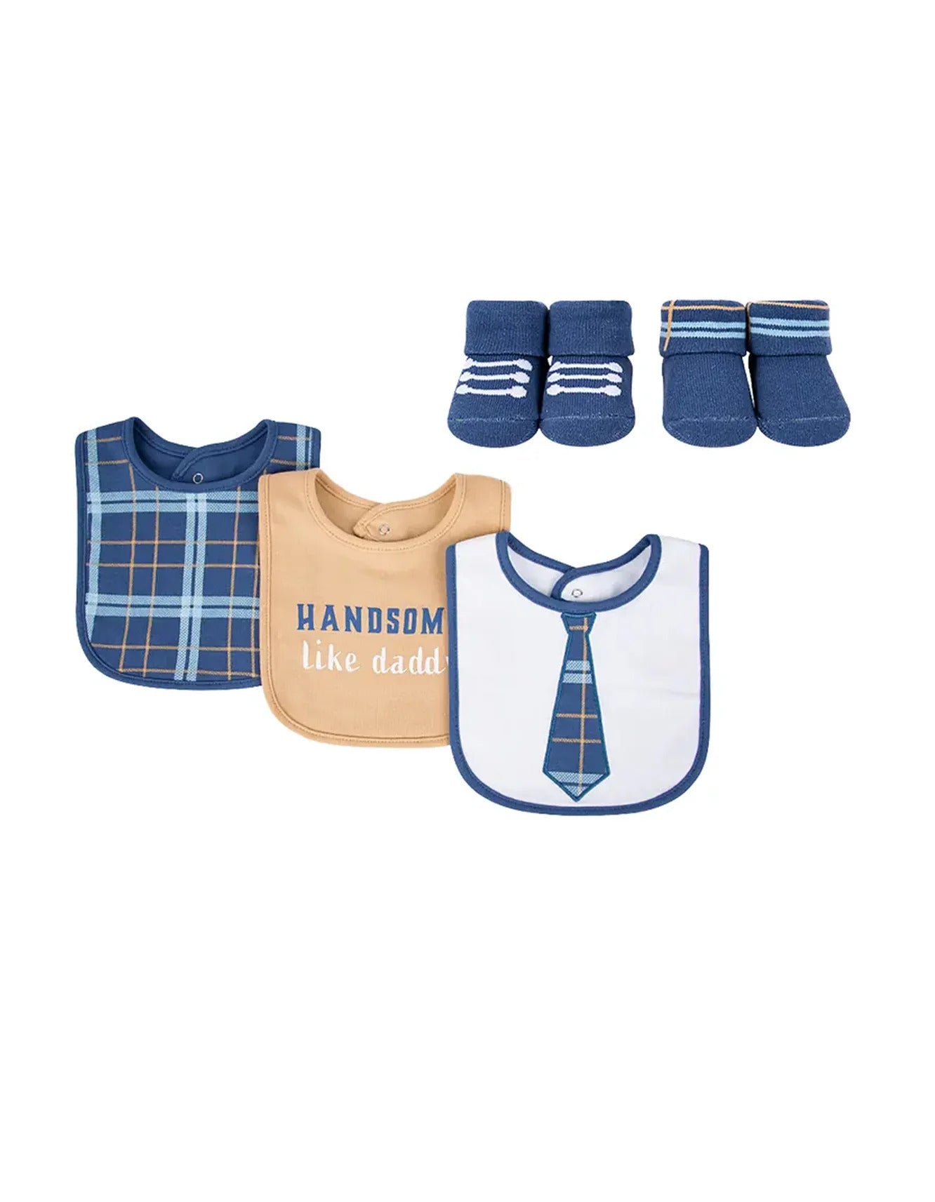 Baby Boy Handsome Bibs and Booties Gift Set | 3 Bibs 2 Pair Booties | Blue